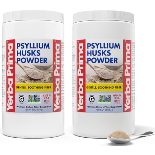 Yerba Prima Psyllium Husks Powder - 24 oz (Pack of 2) - Unflavored - Fine Ground - Natural Fiber Supplement with Soluble & Insoluble Fiber