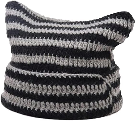 4Pcs Y2K Gothic Knitted Cat Ear Little Devil Hat Women Kawaii Winter Warm Handmade Knitted Beanie Female Caps Slouchy Beanies