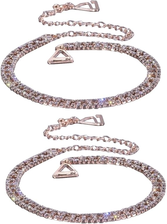 Sparkly Rhinestone Bra Straps Glitter Crystal Wedding Shoulder Strap Bra Chain Decorative Bikini Underwear Straps Festival Rave Party Lingerie Straps 1 Pair (Rose Gold)