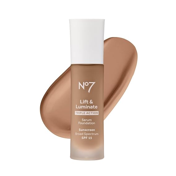 No7 Lift & Luminate Triple Action Serum Foundation - Tawny Liquid Makeup with SPF 15 for Dewy, Glowy Base Radiant Mature Skin (30ml) 0.14 pounds