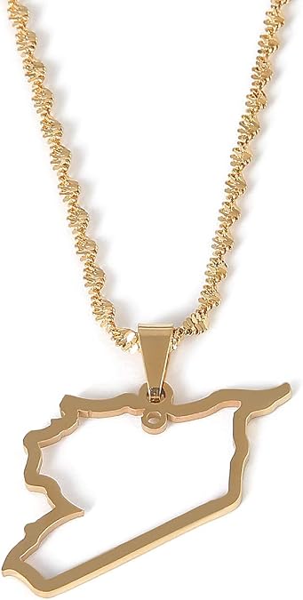 Stainless Steel Syria Map Pendant Necklace for Women Men Charm Syrian Jewelry Ethnic Gifts