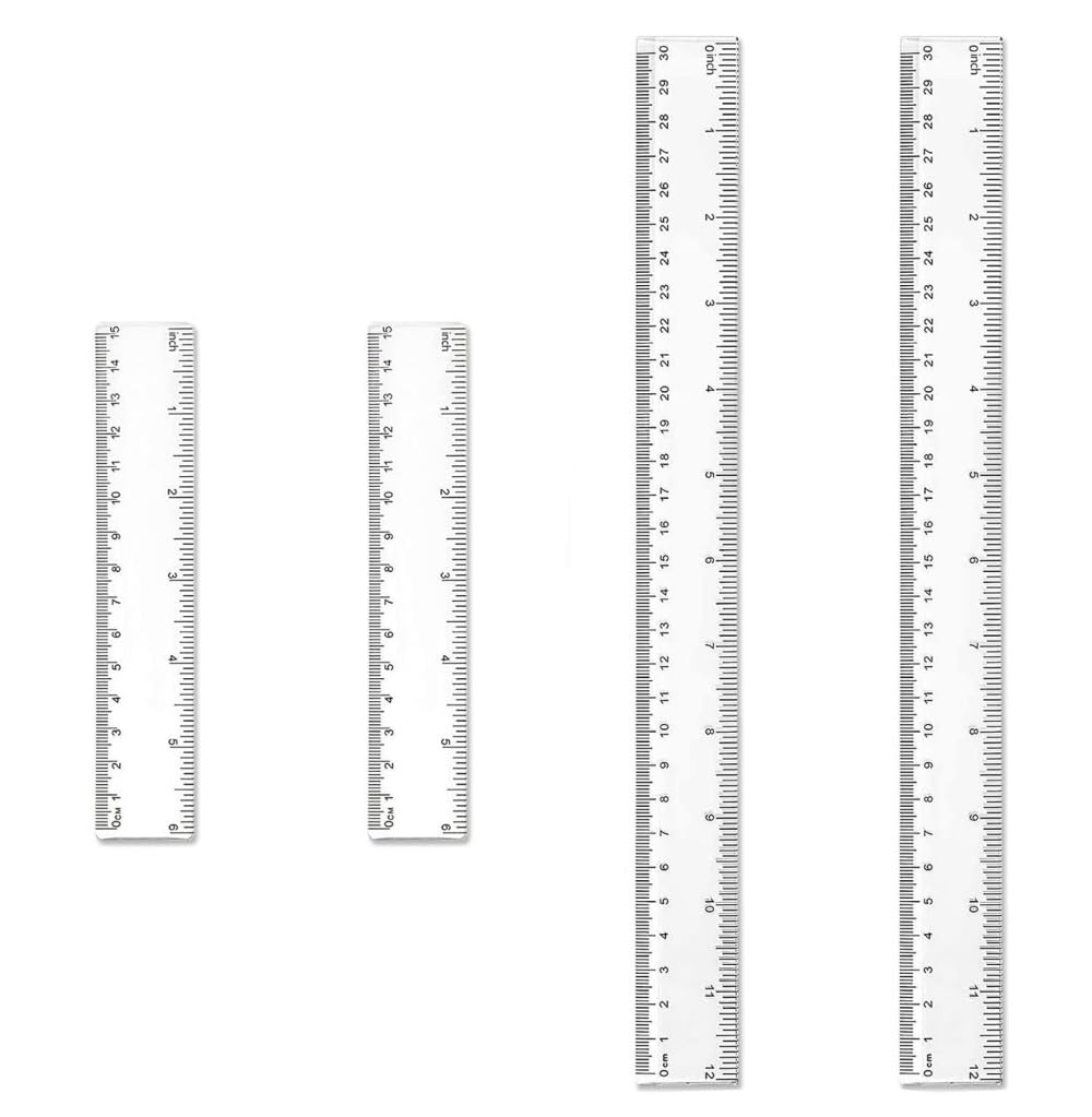 4Plastic Ruler Set Clear Transparent Straight Ruler 15cm/30cm 6inch 12inch Measuring (4)