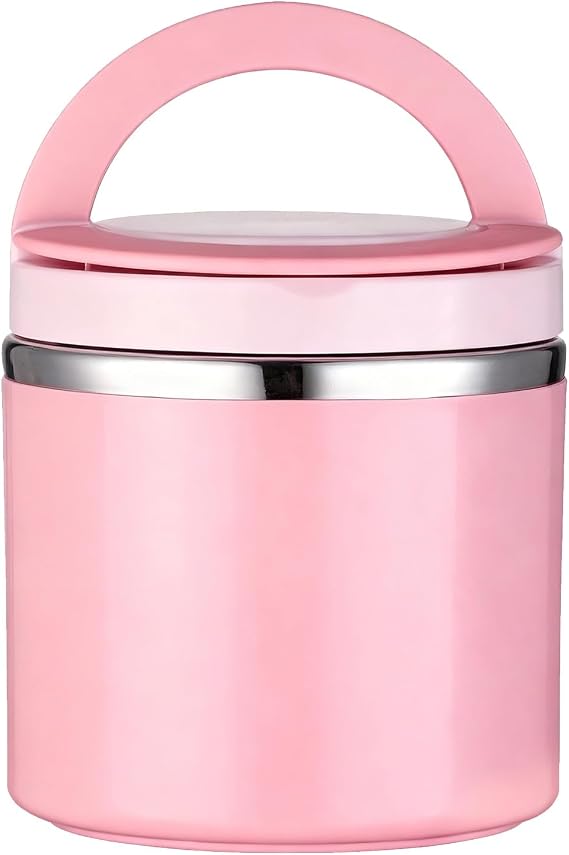 Thermos Food Flask for Hot/Cold Food, 630ml Stainless Steel Double Walled Insulated Jar Leakproof, Portable Leak Proof Soup Flask for School Offise Picnic Travel (Pink)