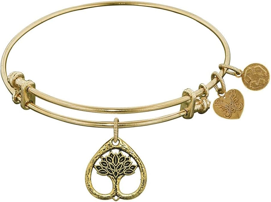 Stipple Finish Brass Tree Of Life Bangle Bracelet, 7.25"