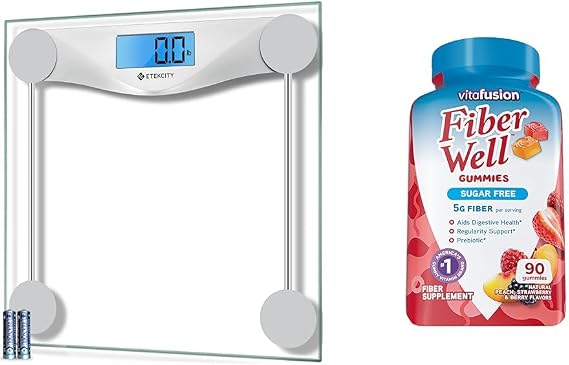 Etekcity 400 lbs Body Weight Scale and Vitafusion 90 Count Sugar Free Fiber Gummies with Prebiotic Fiber, Peach, Strawberry and BlackBerry Flavors