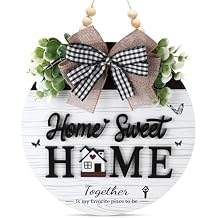Home Sweet Home Sign, Wooden Welcome Sign for Front Door, 3D Farmhouse Porch Decor Hanging with Rustic Beads, Outdoor Wall Decor Welcome Hanger for All Season (White)