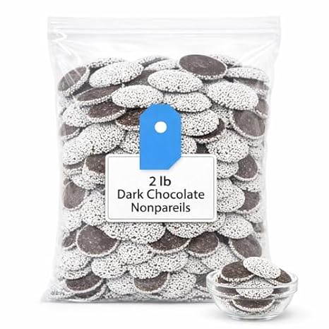 Dark Chocolate Nonpareils, 2 lb Bulk Chocolate Discs with Crisp White Seeds