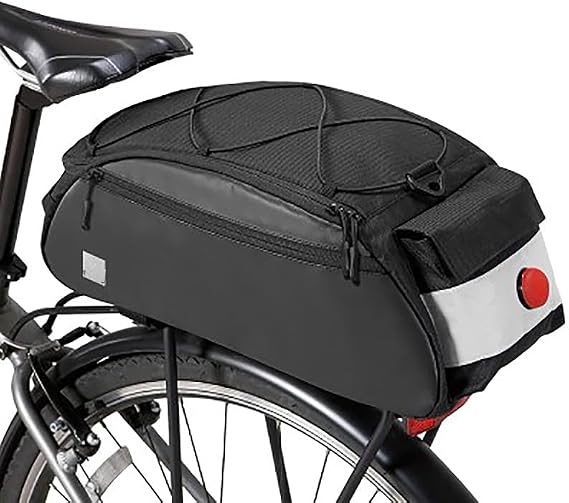AWKSPORTS Bike Bag Rear Rack with Light, 10L Bicycle Trunk Bag Bike Pannier Bicycle Rear Carrier Bag with Shoulder Strap for MTB Bike Outdoor Traveling Cycling (10L)