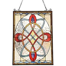 Tiffany Style Window Panel/suncatcher Multi Color Traditional Rectangular Victorian Glass Includes Hardware