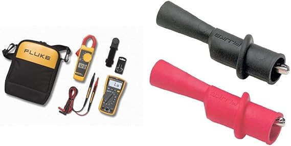 Fluke 117/323 KIT Multimeter and Clamp Meter Combo Kit + AC175 Threaded Slide-on Alligator Clip Set with Flexible Boots
