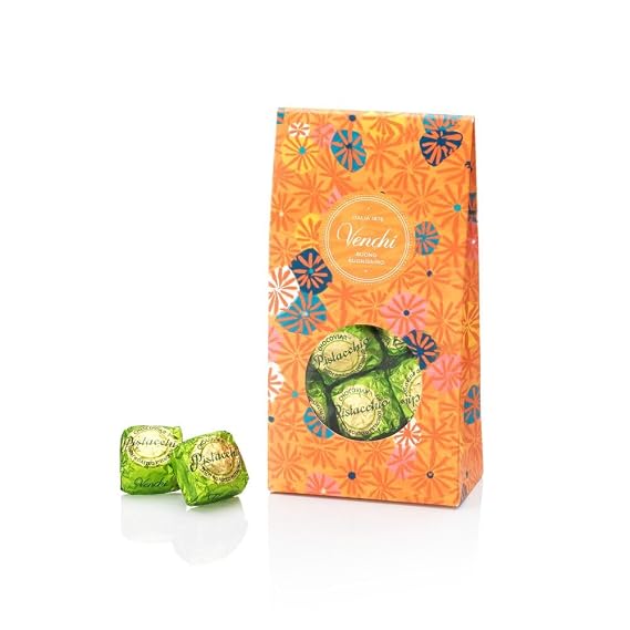 Venchi Chocoviar Pistachio Chocolate 15-Piece Elegant Gift Box - Creamy Pistachio & Hazelnut Paste, Dark Chocolate Shell Topped With Toffee Grains & Cocoa-bean Nibs - Preservative & Gluten Free