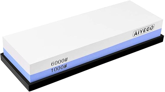 Knife Sharpening Stone, 2 Sided Grit 1000/6000 Whetstone Set with Non-slip Silicone Base for Home Kitchen(Blue&White)