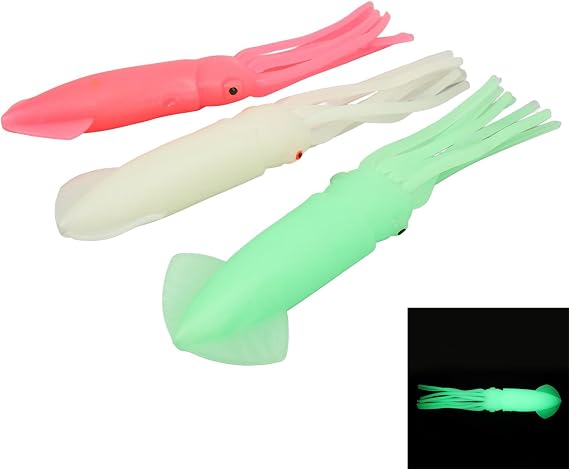 Glow Soft Lure, 3 Pcs Squid Fishing Lures Soft Octopus Lures Glow in The Dark Fishing Lures Lifelike Octopus Jig Squid Bait for Fishing