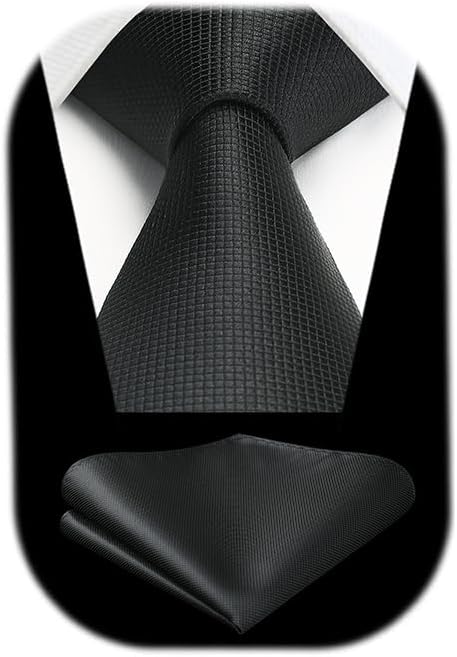 HISDERN Ties for Men Plaid Checkered Tie with Pocket Square Woven Business Formal Necktie Handkerchief Set Wedding Party