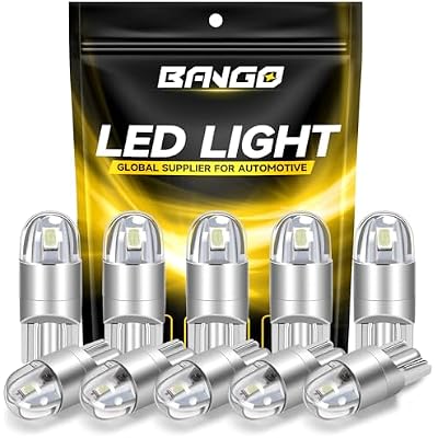 BANGO 194 LED Bulb, Super Bright 168 T10 2825 W5W LED Replacement Bulbs for Car Interior Dome Map Door Courtesy Trunk Side Marker License Plate Lights, Ice Blue Pack of 10
