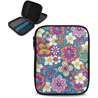 Boho Floral Crochet Hook Case with Web Pockets Knitting Needle Organizer - Portable Crochet & Knitting Storage for Hooks, Needles & Supplies