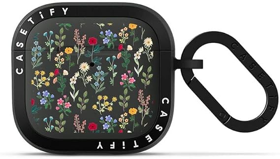 CASETiFY Bounce AirPods (4th Gen) Case with Ring [Military Grade Drop Tested / 6.6ft Drop Protection/Anti-Scratch] - Spring Botanicals - Charcoal