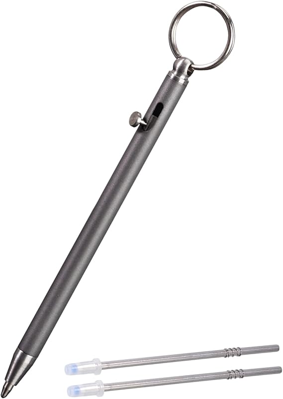 TKP1 Mini Titanium EDC Pen Bolt Action Ballpoint Pen, Metal Ballpoint Pen with Black Refills and Key Ring, Personality Creative Signature Pen for Work, Business (Dark Grey)