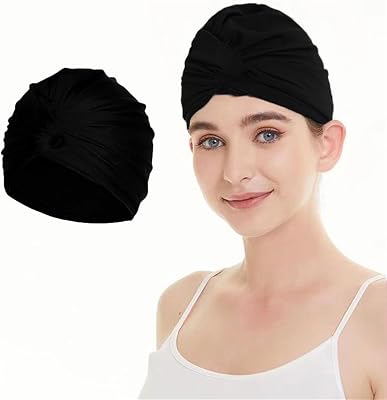 Swim Cap Women Retro Turban Cap Anti Slip Swimming Cap for Long Hair Pleated Knotted Swim Cap for Short Hair Bathing Cap Extra Large Swim Cap Elastic Comfort Cap for Swim Sleeping Spa Shower