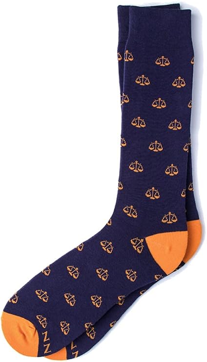 Men's Hipster Legal Scales of Justice Lawyer Crew Dress Socks (Blue & Orange)