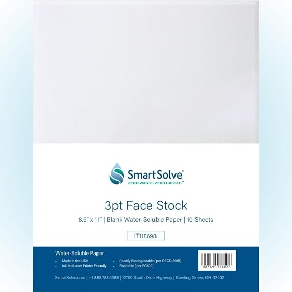 3 pt. Water-Soluble Paper | Dissolves Quickly in Water | Biodegradable | Eco-Friendly | Printer Compatible | Crafts, Drawing, Notes | Letter Size, 8.5 x 11 | Pack of 10 White Sheets