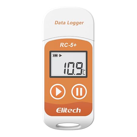 Elitech Temperature Data Logger RC-5+, Reusable Temperature Data Recorder USB 32000 Points, Software for Mac and PC with Calibration Certified (Orange)