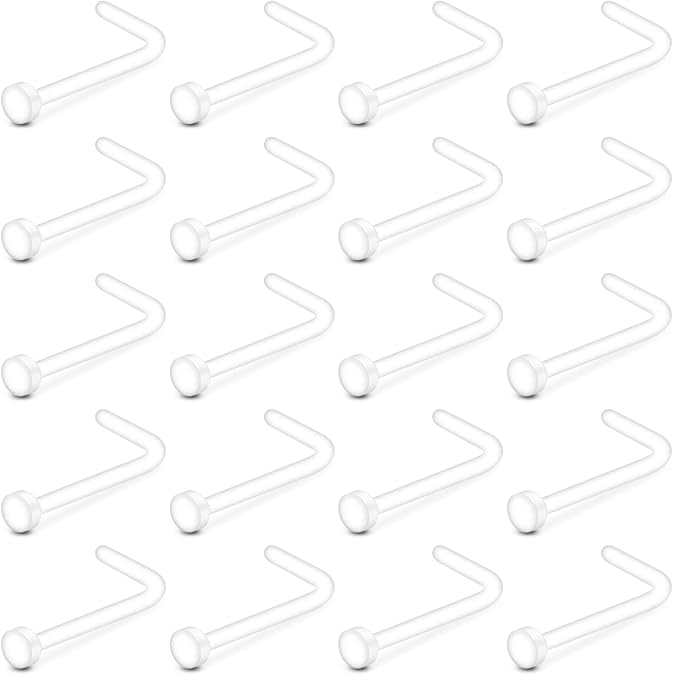 D.Bella 20g Clear Acrylic Nose Studs and Rings - Bioflex L Shaped Nose Pin Retainer for Men and Women