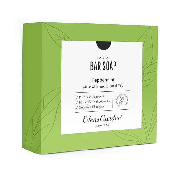 Edens Garden Peppermint Bar Soap Natural Cold-Processed 4.5 oz | Pure Essential Oils for Gentle Detox & Exfoliation Handmade Vegan Aromatherapy Bar for Skin, Face & Body, 4.5 oz (127 g)
