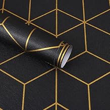 Safiyya 590"x17.3" Black Wallpaper Gold and Black Contact Paper Peel and Stick Geometric Wallpaper Removable Wallpaper for Walls Covering Vinyl Rolls