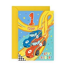 CENTRAL 23 1st Birthday Card For Boy - Grandson 1st Birthday Card - Race Car - Milestone Baby Cards Age One - First Birthday Cards For Son - One Year Old Present -  With Fun Stickers