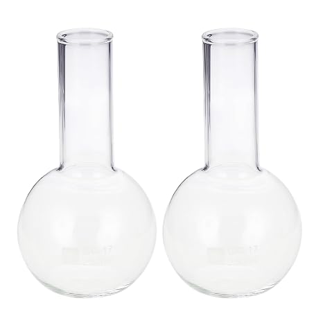 PATIKIL 250ml Boiling Flask, 2Pcs 3.3 Borosilicate Glass Single Neck Flat Bottom Flask with 24/40 Standard Taper Outer Joint for Laboratory, Clear