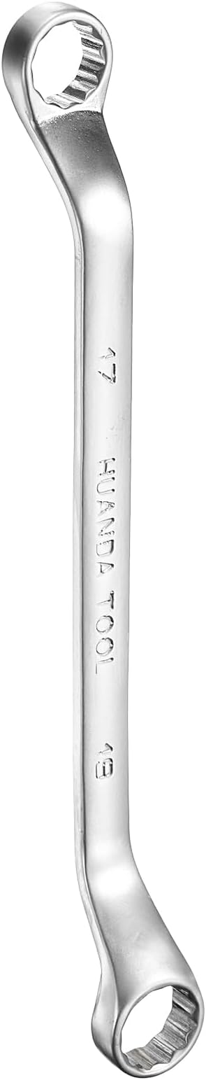 sourcing map Offset Extra Long Box End Wrench 17 x 19 mm Metric 12 Point 45 Degree Offset Double End Box Ratcheting Wrench CR-V Polished Long Spanner Tools
