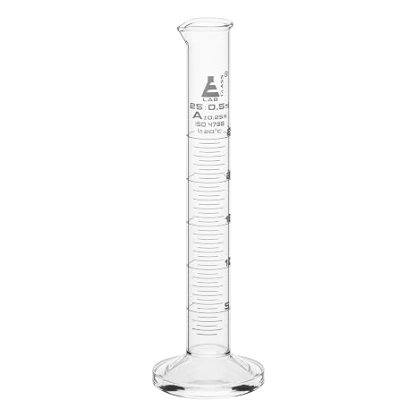 Eisco Labs - 25mL Graduated Measuring Cylinder, Class A, Boro Glass, Round Base, White Graduations, ISO 4788 Certified - Scientific Labware for Accurate Liquid Measurement, Research & Education