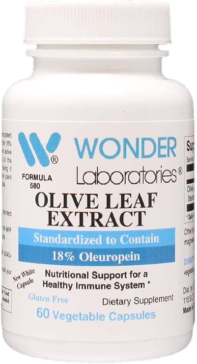 Wonder Labs Olive Leaf Extract, Standardized to Contain 18% Oleuropein, Immune Health Support, 60 Capsules