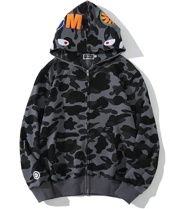 Hoodie, Fashion Camo Shark Jacket, Camo Jacket, Boys Hoodie, Girls, Camouflage Hoodie Color: WW, Size: X-Small