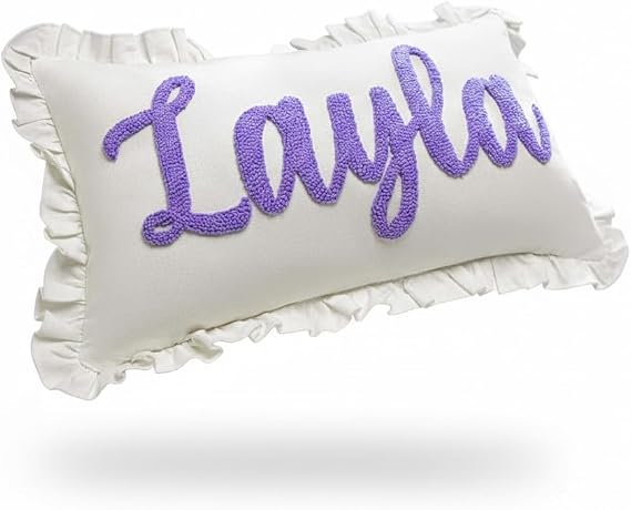 mia'spillow lab Custom Embroidered Throw Pillow with Ruffled Edge Personalized Accent Pillow for Nursery or Kids' Room Handmade Gift for