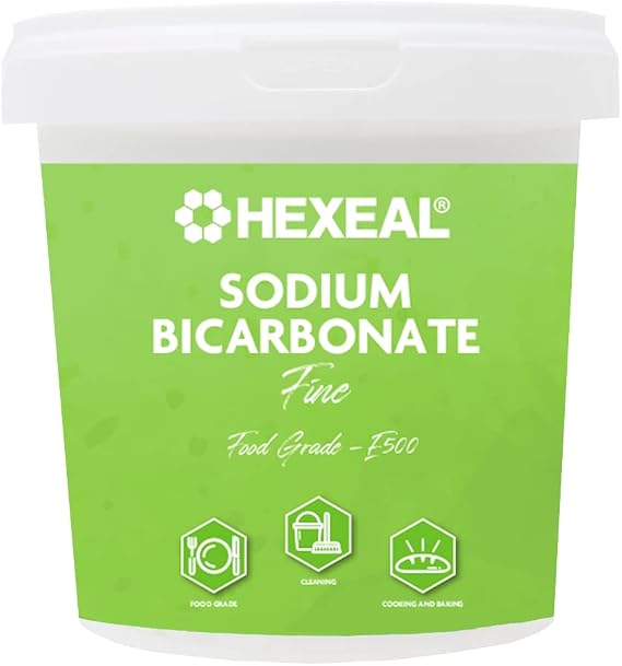 Hexeal Sodium Bicarbonate 1kg Bucket – Food Grade, Fine Powder, E500 | Baking Powder for Cooking and Baking. Ideal for Bath Bombs and Household Cleaning. Deodorises and Removes Grime