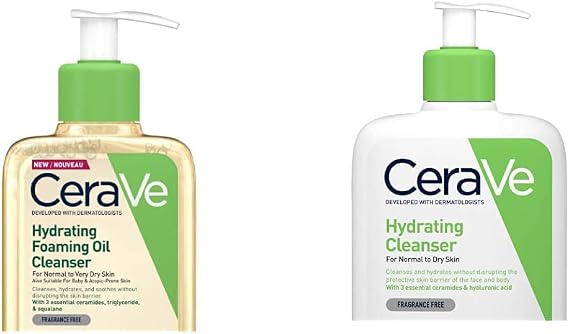 CeraVe Hydrating Foaming Oil Cleanser 236ml for Normal to Very Dry Skin with Squalane, Triglyceride and 3 Essential Ceramides & Hydrating Cleanser for Normal to Dry Skin 236 ml
