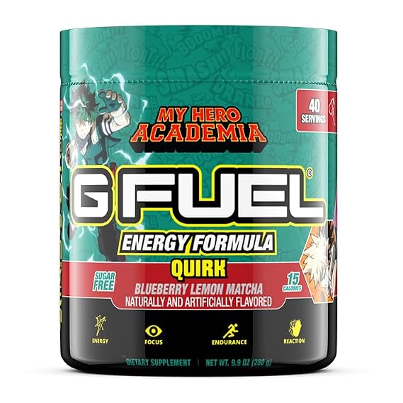 G Fuel My Hero Academia Energy Drink Powder, Pre Workout Caffeine Mix for Gaming, Sugar Free Focus Amino, Vitamin + Antioxidants, 9.9oz (Blueberry Lemon Matcha, 40 Servings)