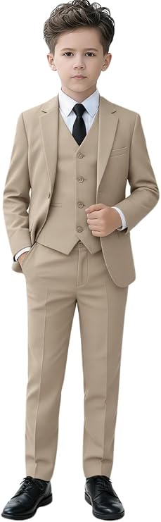 Boys Slim Fit Suits Kids Tuxedo Ring Bearer Outfit,Adjustable Waist