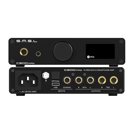 SMSL C200Pro HiFi Audio Decoder MQA-CD DSD ES9039Q2M XMOS XU316 Bluetooth 5.1 USB Optical Coaxial 6.35mm 4.4mm Output Headphone Amplifier