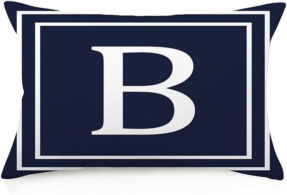 Mousus Geometric Pattern Monogram Decorative Lumbar Pillow Covers Letter B Navy Blue Monogram Throw Pillowcase Cushion Cover for Couch Sofa Car Chair 12 X 20 Inch