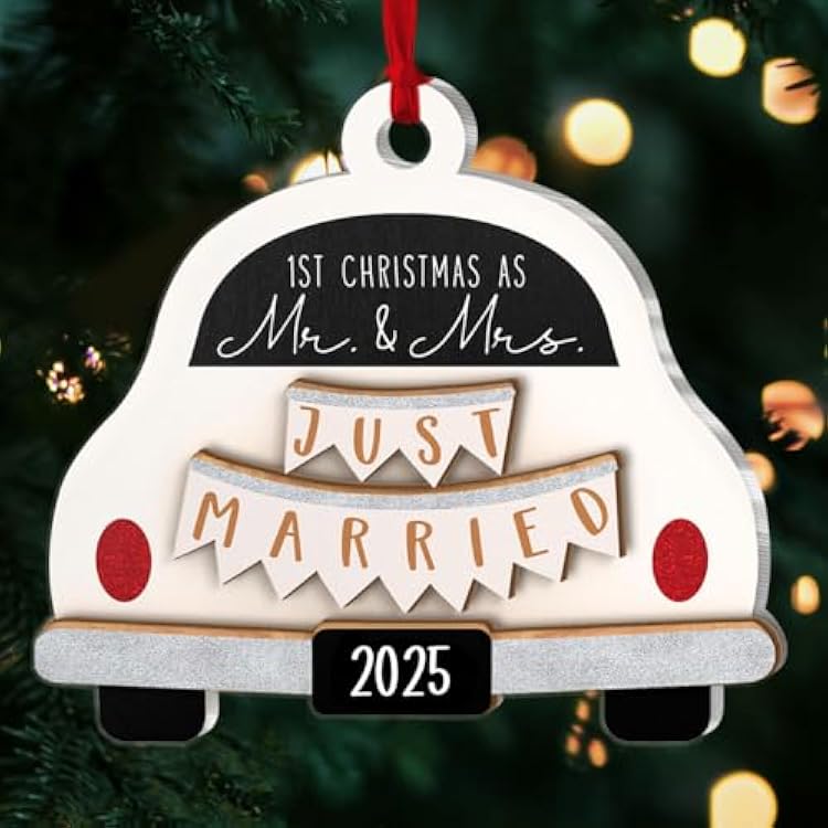 Jesuspirit Mr and Mrs Ornament - Wedding Gifts for Couples 2025, Bride, Groom, First Christmas Married Ornament, Bridal Shower Gifts 1st Christmas As Mr. & Mrs. Just Married 2025