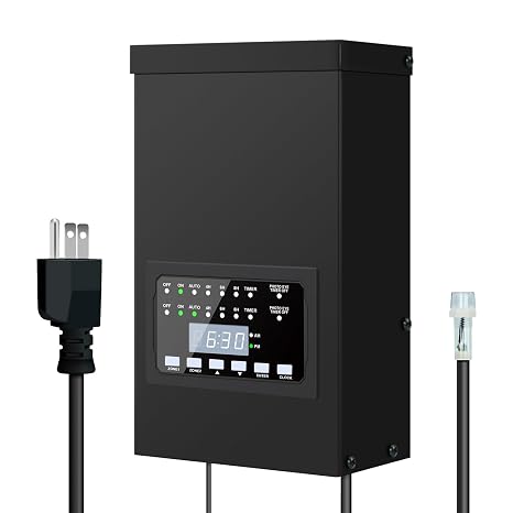ZHENGXI 300W Low Voltage Landscape Lighting Transformer, Outdoor Patio Transformer with 2 Individually Controlled Outputs 120V to 12V/14V with Timer and Light Sensor
