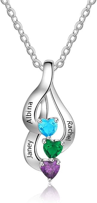 Love Jewelry Personalized Birthstone Necklace for Women,Custom Heart Mothers Name Necklace Birthday Gifts for Mom Wife Grandma