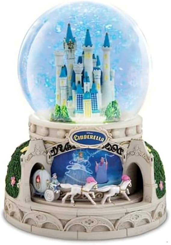 The Bradford Exchange Disney Cinderella Illuminated Musical Glitter Globe Light-Up Castle with Moving Carriage and Movie Music
