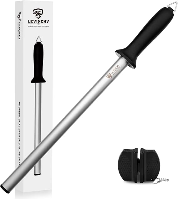 Diamond Knife Sharpening Steel - 12 inch Professional Diamond Coating Honing Steel, Premium Knife Sharpener Rod for All Knives, Lightweight & Durable