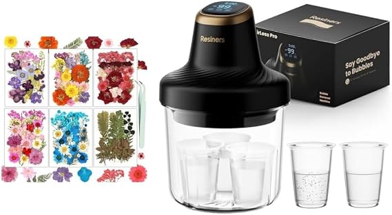 Resiners Resin Bubble Remover Airless Pro & Resiners 174PCS Dried Pressed Flowers - 3 Min Remove 99.99% Bubbles for All Epoxy Resin,UV Resin,Silicone,Art Crafts,Jewelry Making