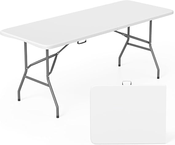 FDW | 6FT Folding Table | White | Portable Plastic Table