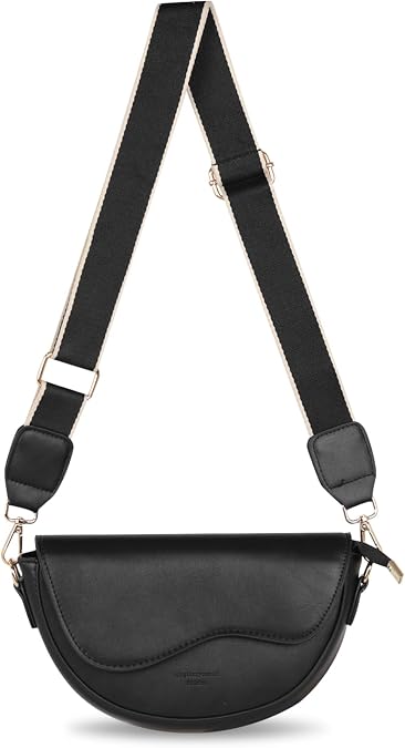 EXTREE crossbody Bags for Women,Trendy Shoulder Vegan Leather Handbags, Satchel Purse with Adjustable Wide Vintage Strap, Aa Black, 6.4 x 2.36 x 9.44 inches
